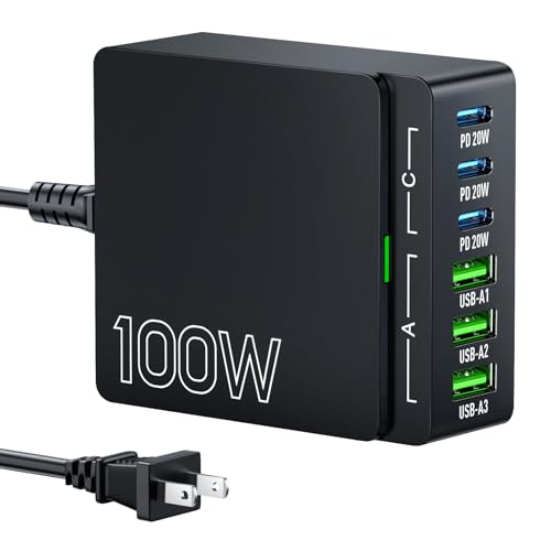 USB C Charger Block Charging Station: 100W 6 Port