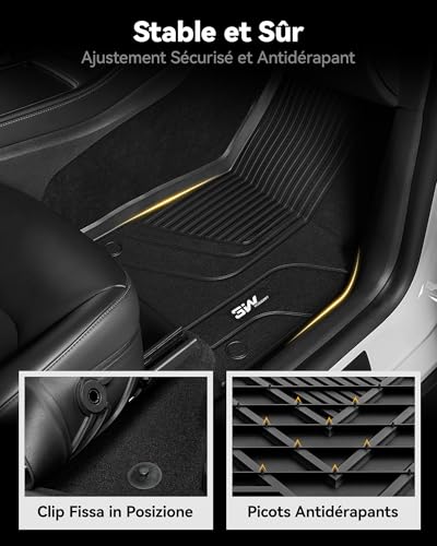 3W Car Floor Mats for Tesla Model 3 2021 2022 2023 Full Set of 6, TPE Car Mats and Boot Liners Non-Slip Waterproof Accessories for Tesla Model 3