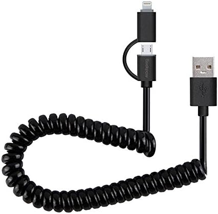 2-in-1 Lightning and Micro USB Spring Coiled Cable for iPhone and Android, Seekpow 8-Pin Lightning &amp; Micro to USB Date Wire for iPhone 5 6 7 Plus SE, iPad Mini Air iPod, Samsung and More -Black