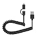 2-in-1 Lightning and Micro USB Spring Coiled Cable for iPhone and Android, Seekpow 8-Pin Lightning & Micro to USB Date Wire for iPhone 5 6 7 Plus SE, iPad Mini Air iPod, Samsung and More -Black