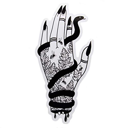 Ectogasm Halloween Witch Hand Vinyl Sticker with Snake, Hemlock - Black and White Decal