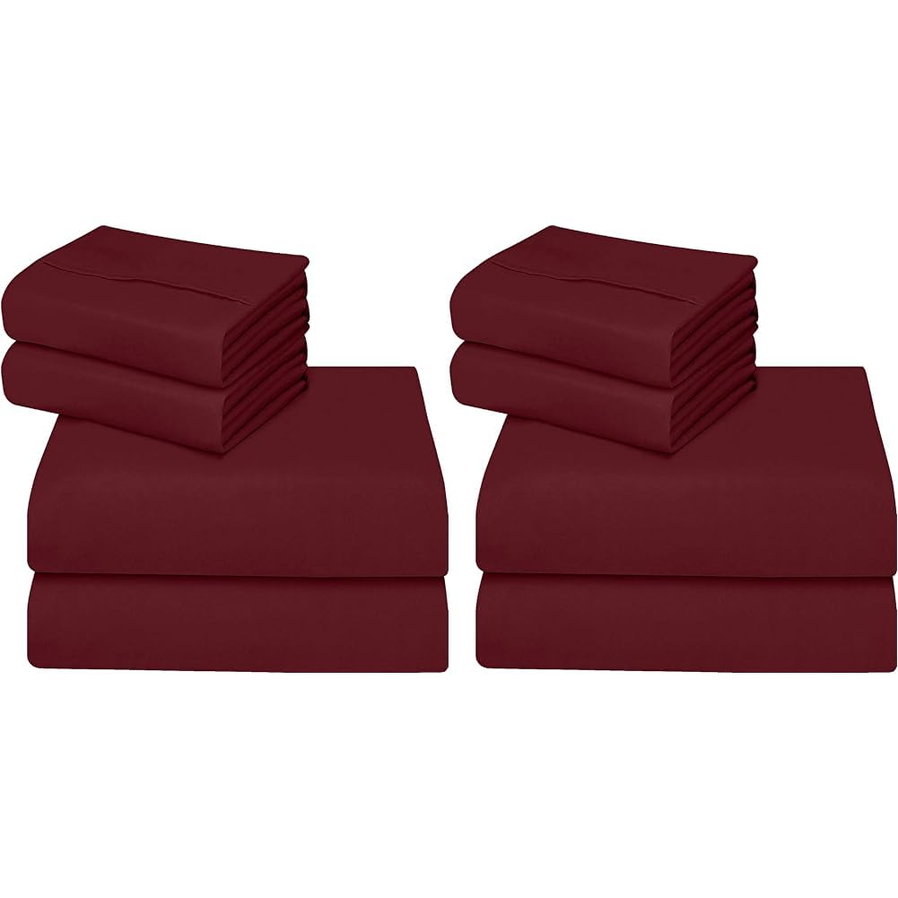 ComfyWell Double Fitted Sheet - Deep Fitted Sheets (35 cm) - Soft Brushed Microfibre Fabric Bed Sheets - Shrinkage and Fade Resistant. (Double (135x190cm), Burgundy) (Pack of 2)