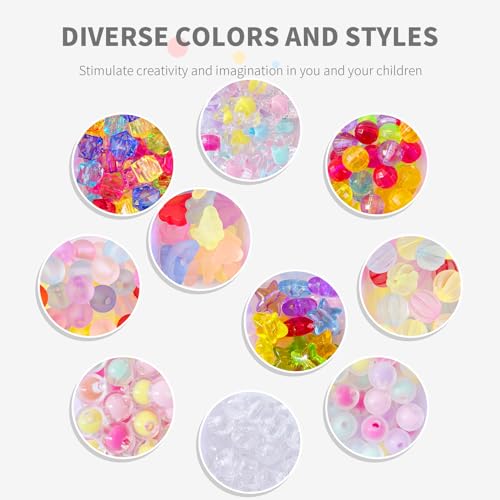 Perlen für Armbänder, Armbänder Selber Machen Set, mit Elastisch Schnur, Geschenke für Mädchen, 12 verschiedene Charms für Geburtstage,Partys,Weihnachten.