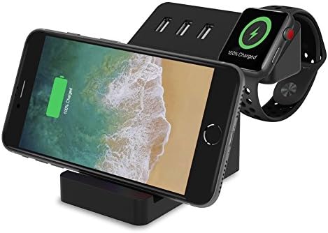 Apple Watch Stand UPWADE Universal Desktop Charging Stand with 3 Ports USB Charger and Qi Wireless Charging Pad Stand 3 in 1 Charging Station for iPhone 6 7 8 X Plus iWatch iPad Multiple Devices