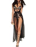 IRISIE Women Sexy Sheer Mesh High Waist Tie Waist Split Maxi Skirt