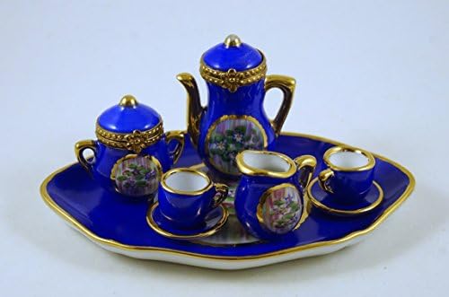 Authentic French Porcelain Hand Painted Limoges box Waterlilies Eight Piece Tea Set Two Limoges Boxes Five Miniatures and Tray