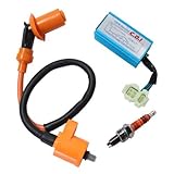 Poweka Performance Racking Round Ac Fired 6 Pins Cdi  Ignition Coil  3 Elecrode Spark Plug for Chinese 50cc 125cc 150cc Gy6 Moped Scooter Go Kart