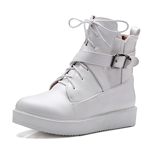 VogueZone009 Women's Solid PU Low-Heels Lace-Up Round Closed Toe Boots, White, 38 VogueZone009 Women's Solid PU Low-Heels Lace-Up Round Closed Toe Boots, White, 38