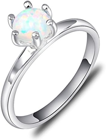 Luckyshine Classic Round White Fire Created Opal Gems Silver Rings