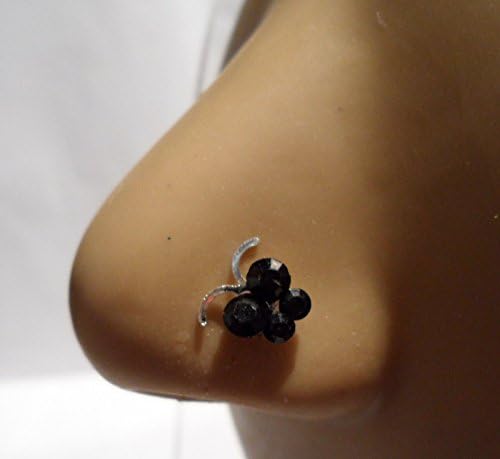 Black Sterling Silver Crystal CZ Butterfly L Shape Post Nose Ring Stud 20 gauge 20g