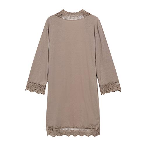 HTDBKDBK 2019 Woman Fashion Sexy Solid Color Kimono Cardigan Lace Tops Open Front Cardigan Coat Tops Women Kimono Khaki - Thumbnail 2