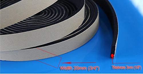 Neoprene Foam Weather Seal High Density Stripping with Adhesive Backing 1/8 Inch Thick, 3/4 Inch Wide 16 Ft (Feet) 5m (3mm(Thickness)20mm(Width)