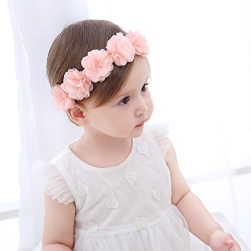 Fmeida Baby Girls Headband Flower Birthday Crown Hair Band-Gift for Baby (Pink Flower) - Thumbnail 4