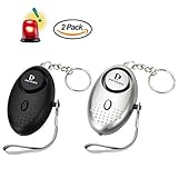 2 Pack 130Db Emergency Personal Security Safety Alarms Self-Defense Electronic Device with Pripaso LED Flashlight for Woman, Children, Adventurer, as a Bag Decoration
