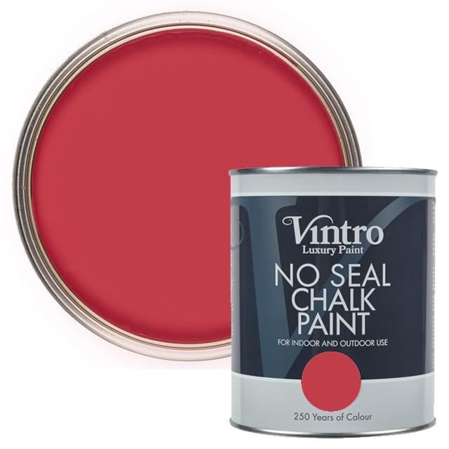 Vintro | No Seal Chalk Paint | Red | Interior & Exterior Use | Furniture | Walls | Wood | Metal | 1 Litre (Poppy)