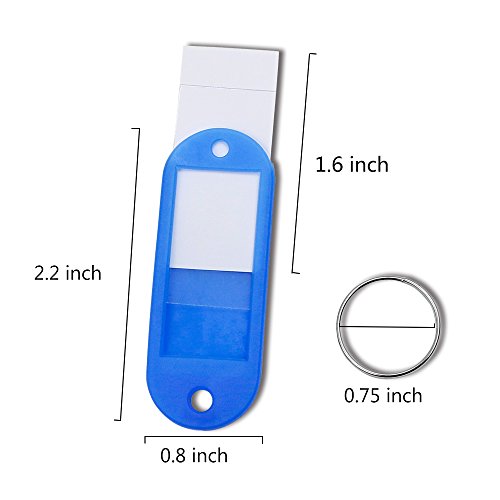50 Pack Key Tags, Plastic ID Labels Tags with Split Ring Label Window