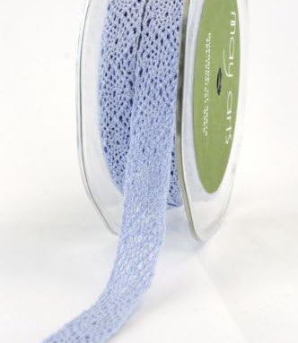May Arts Pale Blue Crochet Lace 12mm on a 2m Length (N.B. this is a cut from a roll, presented on a Bertie's Bows ribbon card)