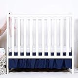 TILLYOU Mini Crib Skirt Ruffled, Microfiber Portable Crib Bed Skirt for Baby Boys and Girls, 24’' X 38’’, 10.5'‘ Drop, Navy Blue