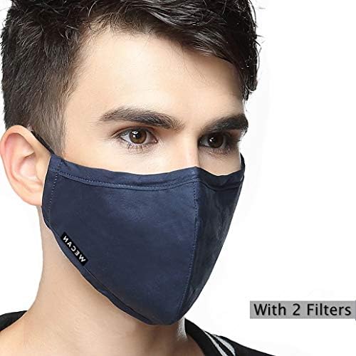 Reusable N95 Mask PM2.5 (One Mask + 2 Filters) Cotton Mouth Masks Filter Insert Dust Mask Washable For Men Navy Blue