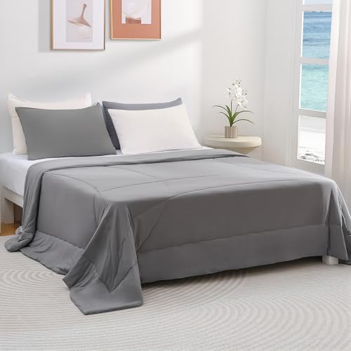 Elegear Revolutionary Cooling Comforter Queen Absorb Body Heat to Keep Cool, Cooling Blanket for Hot Sleepers Japanese Arc-Chill 3.0 Cool Tech Fabric Summer Comforter Hypo-Allergenic Cool Quilt - Gray