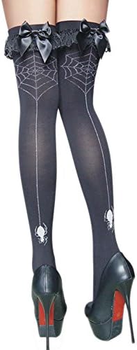 Passionatelove Women's Lace Top Spider Pattern Pure Stockings Sexy Thigh High Socks Free Size Black