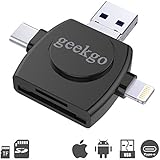 Geekgo SD Card Reader,Memory Micro SD USB C Card Adapter Viewer for iPhone iPad Android Apple Mac,Compatiable with Lightning Micro USB Type C 4 in 1 (Black)