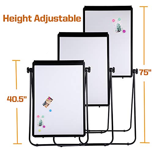 U-Stand Whiteboard - 40x28 inches Double Sided Magnetic Dry Erase Board, Portable Whiteboard/Flipchart Easel, Height Adjustable & 360 Degree Rotating w/ 1 Eraser, 6 Magnets and Paper Pads