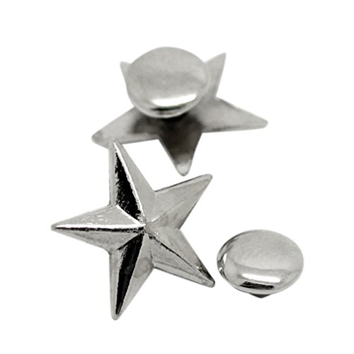 Souarts Silver Tone Color Five Pointed Star Stud Rivet Punk Bag Belt Leather Craft Pack of 50pcs