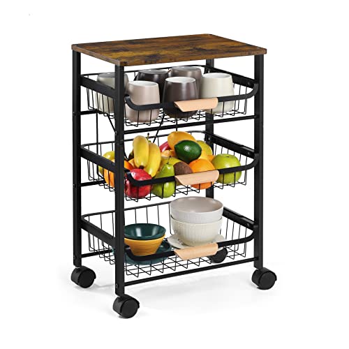 Kitchen Cart with Storage and Wheels, 4 Tier Rolling Utility Cart Metal