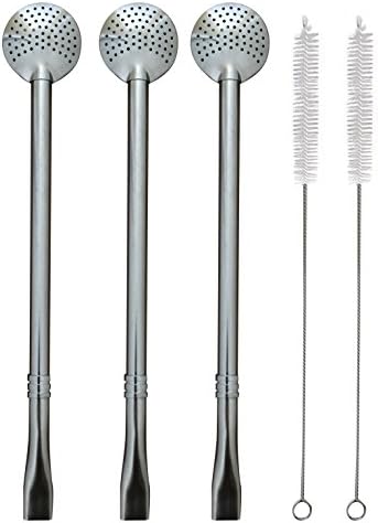Yerba Mate Bombilla Filtered Straw for Gourd Cocktails Loose Leaf Tea Durable Stainless Steel 7.5 Inches Long New Design Clean Brush Included (3)