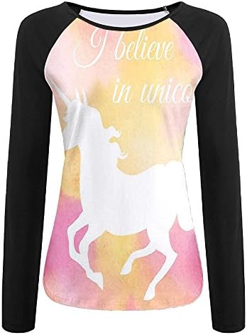 Weiding Silhouette of Unicorn Hazy Blurry Purity and Grace Sign Women's Stretchy Long Sleeve Raglan Tshirt XXL
