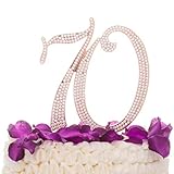 Ella Celebration 70 Cake Topper for 70th Birthday or Anniversary - Silver Rhinestone Metal Number Party Decoration (Rose Gold)