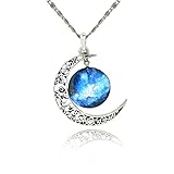 Jiayiqi Women Fashion Crescent Moon Pendant Necklace Charm Sky Galaxy Universe Time Gem Necklace
