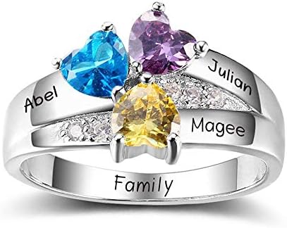 Diamondido Personalized Simulated Birthstone Mother Ring with Childrens Names Engraved Family Promise Gift for Mommy