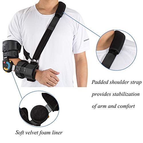 Hinged ROM Elbow Brace with Sling, Adjustable Post OP Elbow Brace Stabilizer Splint Arm Injury Recovery Support-Left
