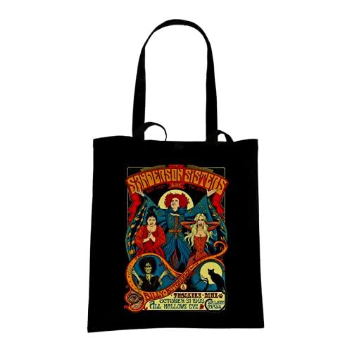 SMARTYPANTS Sanderson Sisters Live Tote Bag - Classic Retro Hocus Pocus Witch Salem Witches Cat Binx Curse Teen Halloween Movie Film Cinema Cotton Shopper Gift Present (Black Prime)
