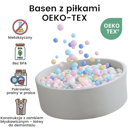 Zedachica Baby Ball Pool, 120 cm x 40 cm, Round Foam Ball Pit for Children from 1 Year Old, Indoor and Outdoor for Girls and Boys (Grey, No Balls)