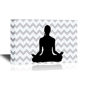 Canvas Wall Art - Silhouette of Woman Practicing Yoga on Chevron Background - Gallery Wrap Modern Home Art | Ready to Hang - 12x18 inches