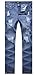 Men's Vintage Blue Straight Fit Jeans Destroyed Distressed Denim Pants with Knee Rips 36
