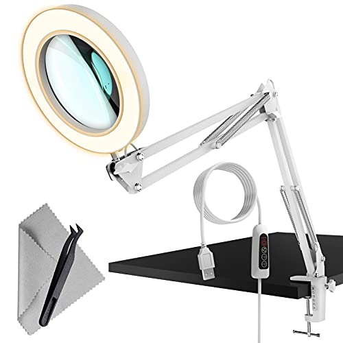 拡大鏡 スタンド ライト付き スタンド型ルーペ 卓上ライト 5倍の倍率拡大鏡を搭載 折りたたみ式 角度調整可能 72個のled ライト付き 3色無段階調光 USB給電 目に優しい 多用途(NODOCA)