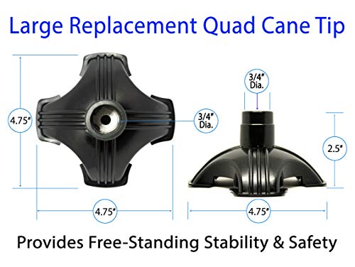 RMS Cane Tip - Self Standing Quad Base Replacement for Most Walking Canes, Walking Sticks, Folding C - coolthings.us
