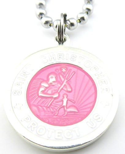 Saint Christopher Surf Medal Pendant Necklace,Pink/White PI/WH Medium