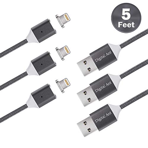 Digital Ant Gen3 Nylon Braided Super Magnetic Charging and Data Transfer Cable Compatible with i-Product. Magnetic Charging Cable/Cord Compatible with i-Product (Grey 3Pack, 5ft)