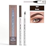 Waterproof Liquid Eyebrow Pencil with 4 Fork Tip, Music Flower Fine Sketch Liquid Eyebrow Tattoo Pen Smudge-proof and Durable (Brown)
