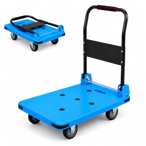 Folding Platform Cart Supports 550 kg Blue, TPR Wheels 5" | Warehouse & Moving Cargo Trolley