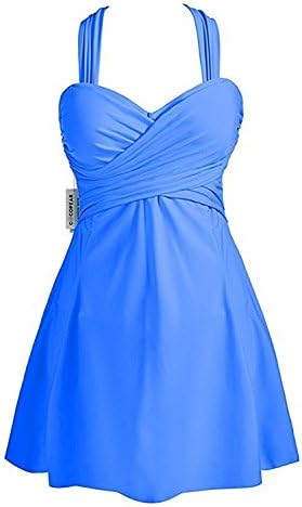 Tirahse Fashionable Women's Elegant Crossover One Piece Swimdress Floral Skirted Swimsuit(FBA) RoyalblueSmall / 4-6