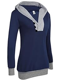 Beyove - Sudadera con capucha para mujer, cuello en V, manga larga, con cordón, con bolsillo