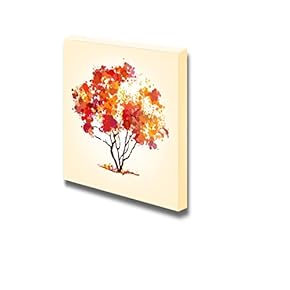 Canvas Prints Wall Art - Watercolor Style Abstract Autumn Tree | Modern Wall Decor/Home Art Gallery Wraps Giclee Print & Wood Framed. Ready to Hang - 12" x 12"