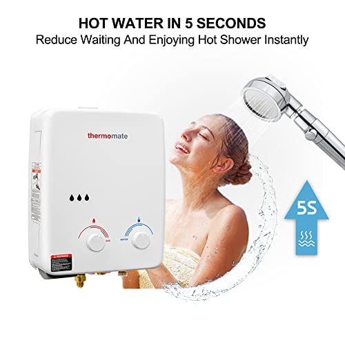 Propane Water Heater Tankless, thermomate 1.32GPM Outdoor Portable Gas Water Heater, On Demand