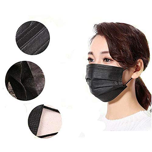 Black Disposable Face Mask individually wrapped Black Masks Medical Mask Black Color 4ply Face Mask with Activated Carbon Disposable 4-layered Disposable Face Masks Masks for Women, Men and Kids (Black individually)